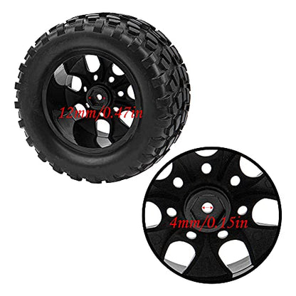 12mm Hub 5.07''OD Rubber Tires & Wheel Rim w/Foam Compatible with 1/10 Scale Traxxas Rustler Stampede HPI HSP Volcano Tamiya Blackfoot 1/10 Off-Road Crawler Monster Buggy Truck