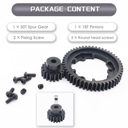 50T Spur Gear 1 Mod and 18T Pinion Gear Fit for Traxxas X Maxx | Hardened Steel Construction,Replace 6448,Compatible with XO 1,Maxx and E Revo 2.0,CNC Precision Machining - size: 50T+18T
