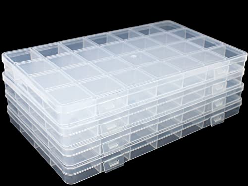 4Packs 28 Grids Bead Organizer Plastic Organizer Box with Fixed Dividers-Jewelry, Accessories, and Small Parts Container Clear Box for Jewerly Beads, Sewing, Drawing - size: 4pcs 28 Grids