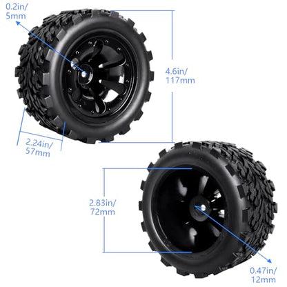 Hobbypark PreGlued 12mm Hex Wheels and Tires for 1/10 Scale RC Monster Truck Foam Inserts Compatible with Traxxas Rustler VXL Stampede 2WD Hoss 4x4, Set of 4