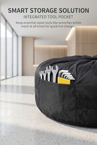 Spare Tire Cover, 31.49" Waterproof Dustproof Wheel Storage Bag with Carry Handle, Universal Portable Auto Wheel Protector, All Season Dustproof Tire Accessory (Black)