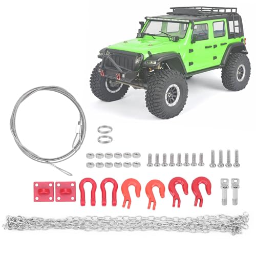 RC Tow Chain Metal Tow Rope Set, 1/10 1/24 Scale Metal Winch Accessories, Heavy Duty Off Road Trailer Hitch with Hooks for Axial SCX10 D90 RC Crawler Trailer
