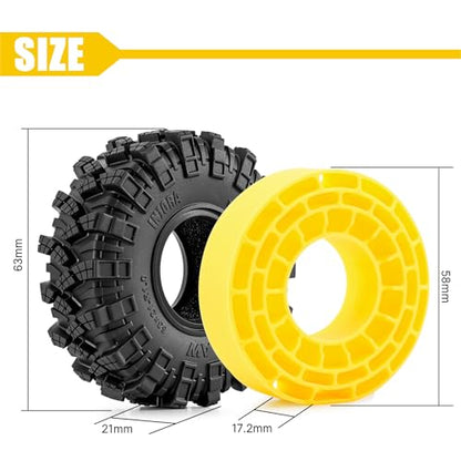 INJORA 63 * 21mm 1.0" Kraken Claw Tires & Silicone Rubber Inserts (T1007)