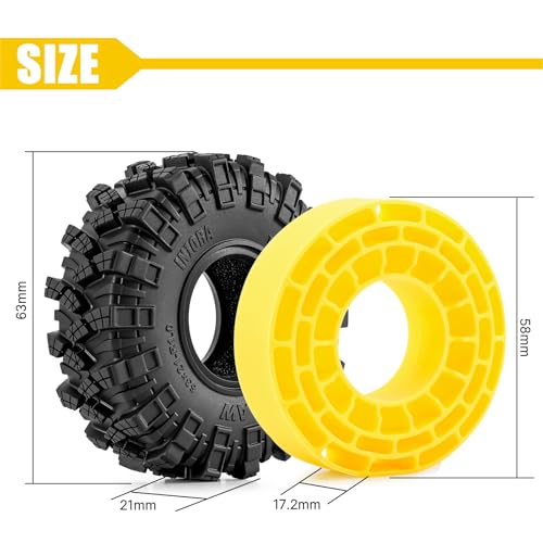 INJORA 63 * 21mm 1.0" Kraken Claw Tires & Silicone Rubber Inserts (T1007)