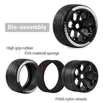 4PCS RC Highway Off-Road Truck Wheels & Tires - Compatible with 1/8 Typhon 6S BLX, 1/7 Infraction 6S BLX/Limitless - Foam Insert Plastic Rims （2 Big & 2 Small ） (Black（4pcs）) - color: Black（4pcs）