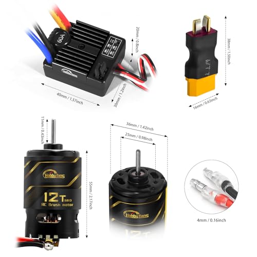 550 12T Brushed Motor and 60A Waterproof Brushed ESC Electronic Speed Controller for Axial RC4WD Cross HPI Mist GMADE D90 D110 TF2 SCX10 1/10 Remote Control Car Truck (Black) - color: Black