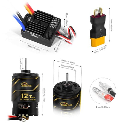 550 12T Brushed Motor and 60A Waterproof Brushed ESC Electronic Speed Controller for Axial RC4WD Cross HPI Mist GMADE D90 D110 TF2 SCX10 1/10 Remote Control Car Truck (Black) - color: Black