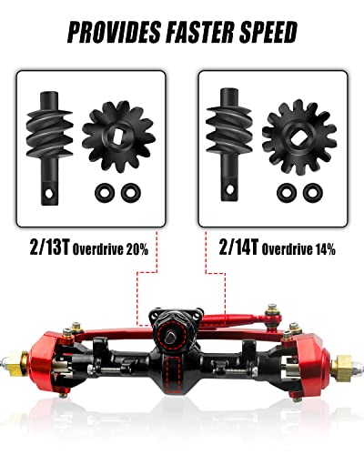 13T 14T Overdrive Worm Gear Set Fit for Axial SCX24 AX24 | Fit for C10 JLU Bronco Deadbolt 1/24 RC Crawler, Steel Differential Gear Upgrade Parts