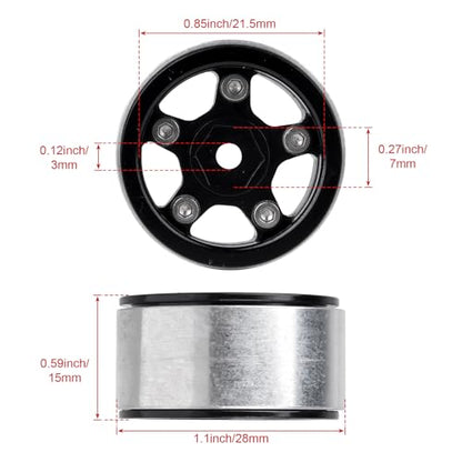 HobbyPark Aluminum 1.0 Beadlock Wheels 7mm Wheel Hex 3mm Axle Hole for AX24 SCX24 FCX24 Enduro24 1/24 RC Crawler Car, Set of 4