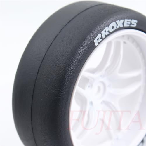fujita 1/10 RC Rally Racing Drift Tires and Hard Plastic Wheels 65mm OD for Tamiya XV01 XV02 TT02 PTG HSP HPI RGT Kyosho FAZER MK2 PTG (White) - color: White