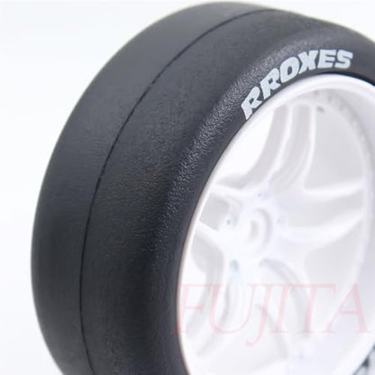 fujita 1/10 RC Rally Racing Drift Tires and Hard Plastic Wheels 65mm OD for Tamiya XV01 XV02 TT02 PTG HSP HPI RGT Kyosho FAZER MK2 PTG (White) - color: White