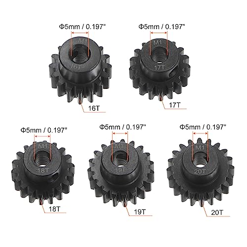 HARFINGTON Mod 1 M1 Pinion Motor Gear Set 5pcs 16T 17T 18T 19T 20T Fit 5mm RC Motor Shaft M1 Pitch Gears for RC Car, with Hex Key - style: 16T 17T 18T 19T 20T