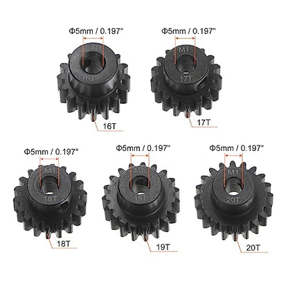 HARFINGTON Mod 1 M1 Pinion Motor Gear Set 5pcs 16T 17T 18T 19T 20T Fit 5mm RC Motor Shaft M1 Pitch Gears for RC Car, with Hex Key - style: 16T 17T 18T 19T 20T