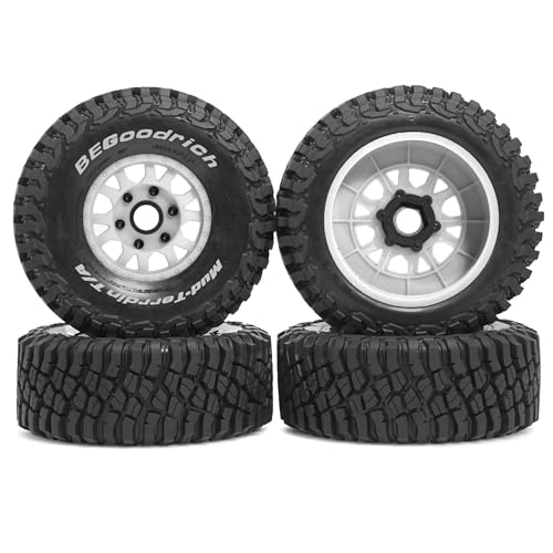 1/7 1/8 1/10 RC Short Course Truck Tires OD 4.96"And Wheels 12mm 14mm 17mm Hex For 1:10 1:8 1:7 Scale Off Road Truck Car ARRMA Mojave 4S 6S TRAXXAS Slash 2WD FS FSR Axial Losi Rc4wd (White) - color: White
