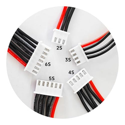 10PCS JST-XH 2S-6S Balance Extension Cable, 3.9" 22AWG Silicone Lead Wire for LiPo Battery Charger, RC Balance Plug Connector Adapter 2S 3S 4S 5S 6S(2pcs Each) - size: 2S-6S