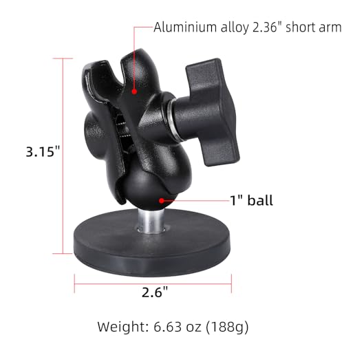 66mm Diameter Round Heavy-Duty Magnetic Base Mount for RAM Mounts | 66 lb Magnetic Force, 1" Rubber Ball & Short Aluminum Alloy Double Socket Arm, Universal 1-inch ball mounting system