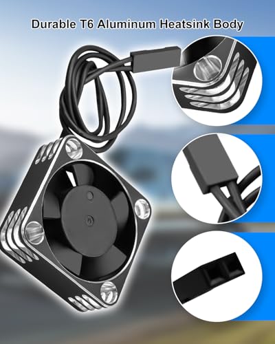 30mm 28000RPM RC Car Motor Cooling Fan Heatsink | for 1/8 and 1/10 Scale RC Cars 540 550 Brushless Motor, Black+Silver, 2PCS