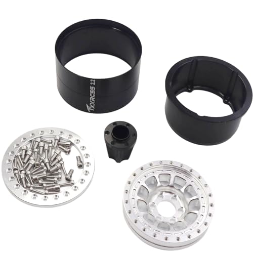 RC 2.2 Aluminum Alloy Beadlock Wheels and Tires Upgrades Accessories Rims for 1/10 SCX10 TRX4RC4WD and D90 RC Crawler Axial Remote Control Car (4pc) (Silvery) - color: Silvery