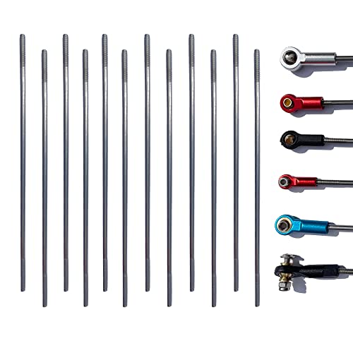 12Pcs M3 4.72" Pushrod Connector 304 Stainless Steel Rod Linkage DIY Parts for RC Model Airplane Helicopter Boat Car - size: M3x4.72"