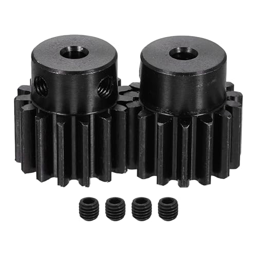 uxcell 2Pcs 1.5 Mod 15T Spur Gear 5mm Bore, 1045 Steel Pinion Gear Black Surface Treatment, 20° Pressure Angle, for Spur Rack and RC Model Car or Motor DIY(18mm) - size: 1.5 Mod 15T, 5mm x 18mm