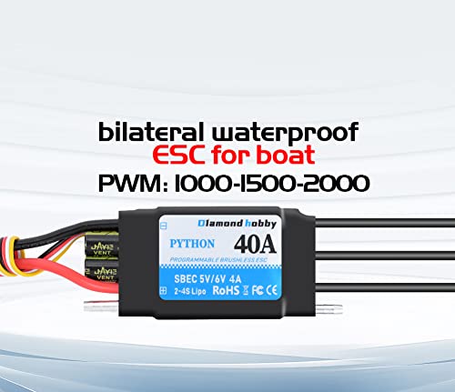 DH 40A 2-4S Waterproof Brushless ESC Electronic Speed Controller with 5V/6V 4A BEC and XT60 3.5mm Banana Head Connector for Model Ship RC Boat - size: 40A