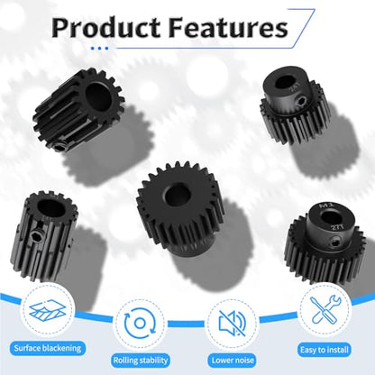 Pinion Motor Gear, M1 22T, 3/16 in (5mm) Shaft Hole | M1 Pitch 22 Teeth, 1045 Hardened Carbon Steel, 3/16 Inch Shaft Hole, RC Motor Pinion Upgrade, for 1/10 RC Brushless Crawler - size: M1 22T