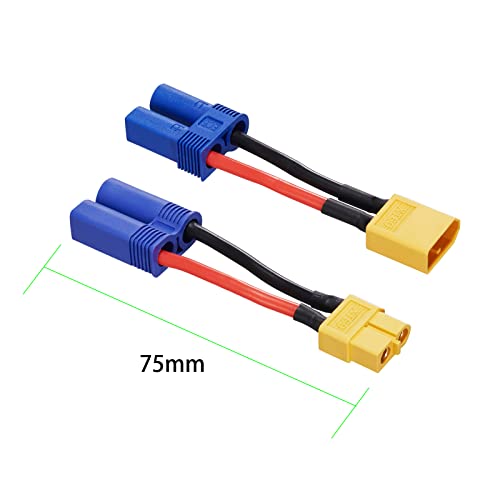 4pcs XT60 to EC5 Adapter with 50mm 14AWG xt60 ec5 Adapter | male female xt60 ec5 adapter for RC LiPo Battery Connectors mini size - size: XT60-EC5