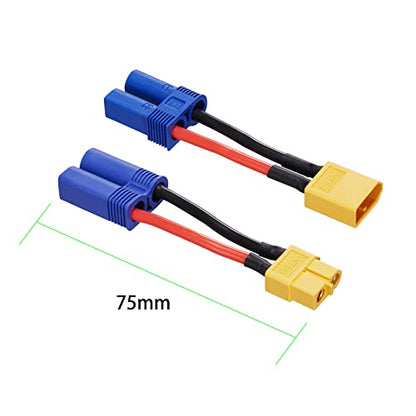 4pcs XT60 to EC5 Adapter with 50mm 14AWG xt60 ec5 Adapter | male female xt60 ec5 adapter for RC LiPo Battery Connectors mini size - size: XT60-EC5