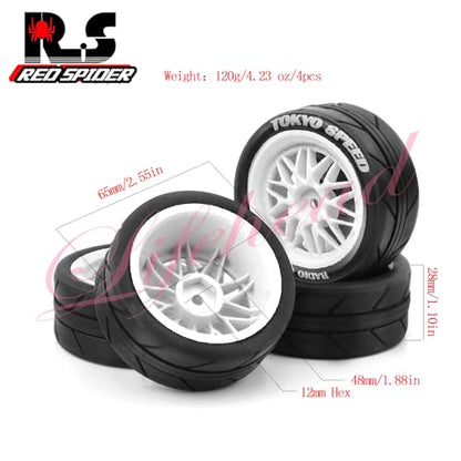 Lifehead 65mm RC On-Road Rally Car Tires and Wheels for 1/10 RC On-Road Touring Drift Car HSP 94123 Tamiya XV01 TT01 TT02 HPI Kyosho FAZER MK2 TRAXXAS 4-TEC 2.0/12mm Hex - color: White