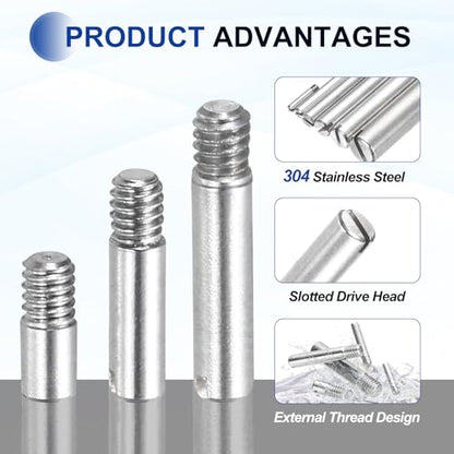 MECCANIXITY 6 Pcs M4 x 8mm Slotted Cylindrical Pins, 304 Stainless Steel Dowel External Thread Locating Parallel Pins Shelf Support Peg Pin for Furniture Installation, DIY Project - size: M4 x 8mm