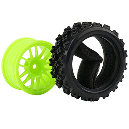 Green RC 1:10 Scale On-Road Tires Wheel Rims | 4 X, Hex 12MM, Crossing Rubber - color: Green