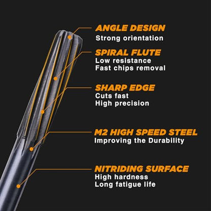 M2 High Speed Steel Premium Chucking Reamer Set, 14 pcs Over and Under Sizes 0.1240'' Thru 0.5010'', Spiral Flute, Enlarge, Smoothing and Finishing Holes - size: 14PCS Kit