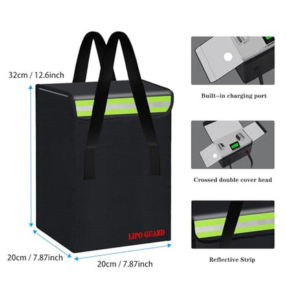 200 * 200 * 320mm Ebike Battery Safe Bag Large Capatity for Lipo Battery Pack Storage Charging Transport,Home Office Travel Lipo Safe Storage Pouch - size: 200*200*320mm