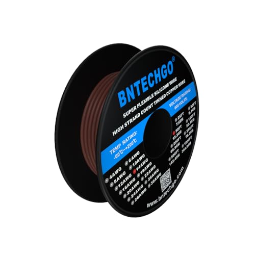 BNTECHGO 14 Gauge Silicone Wire Brown 50ft Stranded Tinned Copper Wire | Flexible 14 AWG Stranded Wire Silicone Rubber Insulation For RC Models, Drone, Robot, Battery, EV Charger, 3D Printer, DIY - color: Brown, size: silicone wire 50ft