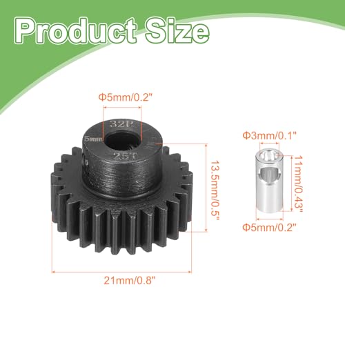 MECCANIXITY Steel 32P Gear Set with Gear Adapter 25T 5mm Shaft Motor Gears for RC Vehicles Truck Drift Car Part, Black - size: 25T