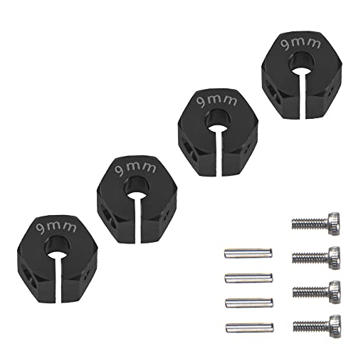 Aluminum Alloy 12mm Wheel Hex Hub Drive Adapters with Pins Screws Compatible with Axial SCX10 HSP HPI Tamiya Redcat 1/10 RC Crawler Car (9mm, Black) - color: Black, size: 9mm