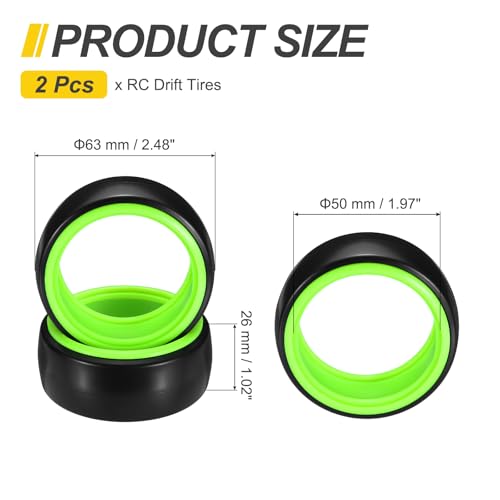 MECCANIXITY 2Pcs 1/10 RC On-Road Car Tyres, RC Drift Tires Hard Plastic Tyre Replacement for Remote Controlled Drifting Vehicles, Black Green - color: Black Green