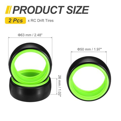 MECCANIXITY 2Pcs 1/10 RC On-Road Car Tyres, RC Drift Tires Hard Plastic Tyre Replacement for Remote Controlled Drifting Vehicles, Black Green - color: Black Green