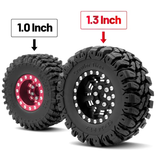 OGRC 1.3" Wheel and Tires 7mm Offset Beadlock Wheels for 1/24 1/18 RC Car | Aluminum, 7mm Hex, Soft and Sticky Tires, for TRX4M SCX24 RC Carwler Car, Black - color: Black