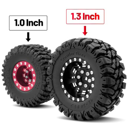 OGRC 1.3" Wheel and Tires 7mm Offset Beadlock Wheels for 1/24 1/18 RC Car | Aluminum, 7mm Hex, Soft and Sticky Tires, for TRX4M SCX24 RC Carwler Car, Black - color: Black