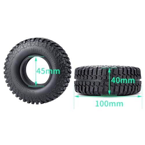 4PCS 1.9inch Rubber Tyre 100mm OD Wheels Tire Off Road Mud Wheel Tires Rubber Terrain Crawler Tyre for 1/10 TRX-4 Axial SCX10 90047 D90 D110 TF2 RC Crawler Car Replacement Upgrade Part