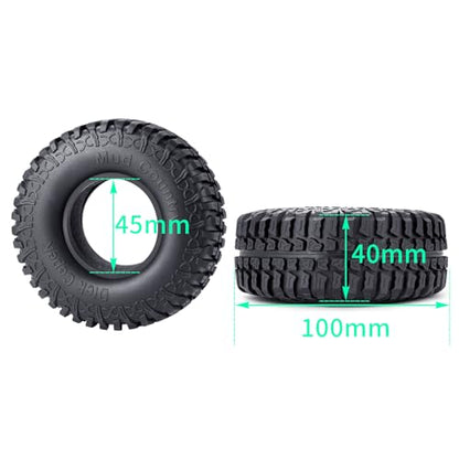 4PCS 1.9inch Rubber Tyre 100mm OD Wheels Tire Off Road Mud Wheel Tires Rubber Terrain Crawler Tyre for 1/10 TRX-4 Axial SCX10 90047 D90 D110 TF2 RC Crawler Car Replacement Upgrade Part
