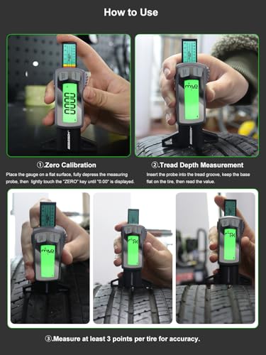 Rechargeable Digital Tire Tread Depth Gauge, USB-C, Backlit LCD | 0-1 inch Measuring Range, mm/Decimal/Fraction Inch Modes, Auto Power Off, Tire Wear Tool for Cars, SUVs, Trucks and RVs