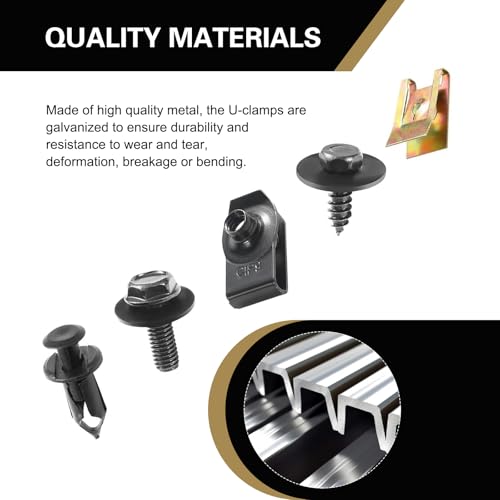 100 PCS Automotive U Clips and Screws Kit, Body Bolts and Clips Assortment Kit, Self Tapping Bumper Fender Screws Fasteners, Suitable for Body Bumper Fender Trim Panels Splash Shield (Black)