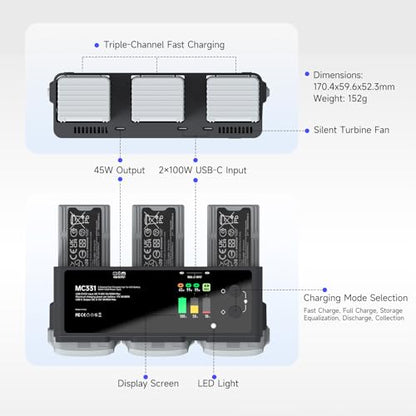 Air 3s Smart Battery Charging Hub, 200W USB-C Fast Charging for DJI Air 3 Series Intelligent Flight Batteries Plus Three-Channel Parallel with Discharge Storage Function LED Lighting - size: Air 3s