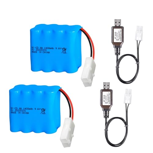 2 Pcs 9.6v 1400mah Ni-Cd Rechargable Battery KET-2P Plug X Type with 2 x USB Cable for RC Car RC Truck Tank Boat Robot