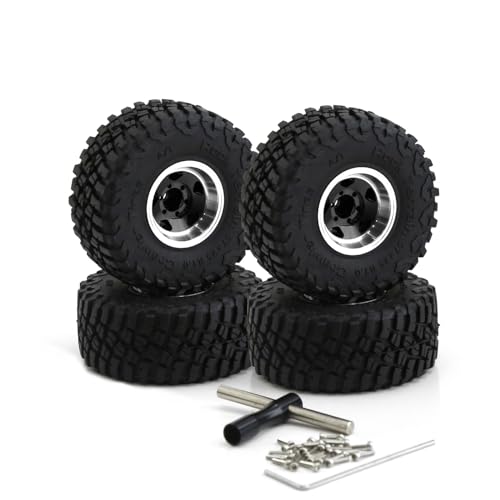 1.0 Beadlock Wheels and Tires 1/24 1/18 RC Mud Slingers Grappler Tyres for 1：24 1:18 RC Scale Rock Crawler Car SCX24 FMS FCX24 TRX4M Axial AX24 90081 Gladiator Bronco C10 4PCS (Black) - color: Black