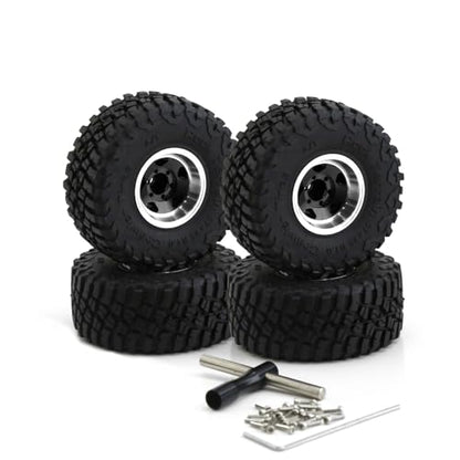 1.0 Beadlock Wheels and Tires 1/24 1/18 RC Mud Slingers Grappler Tyres for 1：24 1:18 RC Scale Rock Crawler Car SCX24 FMS FCX24 TRX4M Axial AX24 90081 Gladiator Bronco C10 4PCS (Black) - color: Black