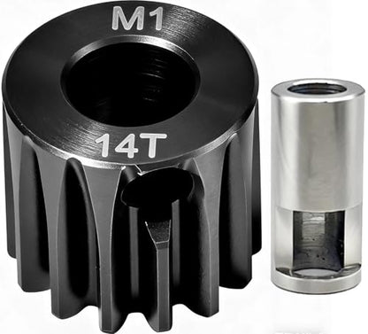 14T M1 8mm Steel Pinion Gear with 8mm to 5mm Adapter Shaft for Traxxas 1/5 X-MAXX 1/10 RC Car Buggy Truck, Available in 14T to 30T Mod 1 Motor Gear for Enhanced Performance and Durability - size: 14T