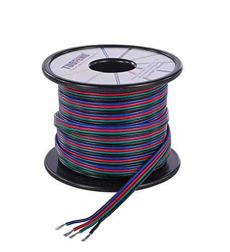 TUOFENG 22 AWG 4 Pin RGB Extension Cable, 40ft | LED Strip Wire - size: 22 AWG 4 Parallel PVC Wire 40ft